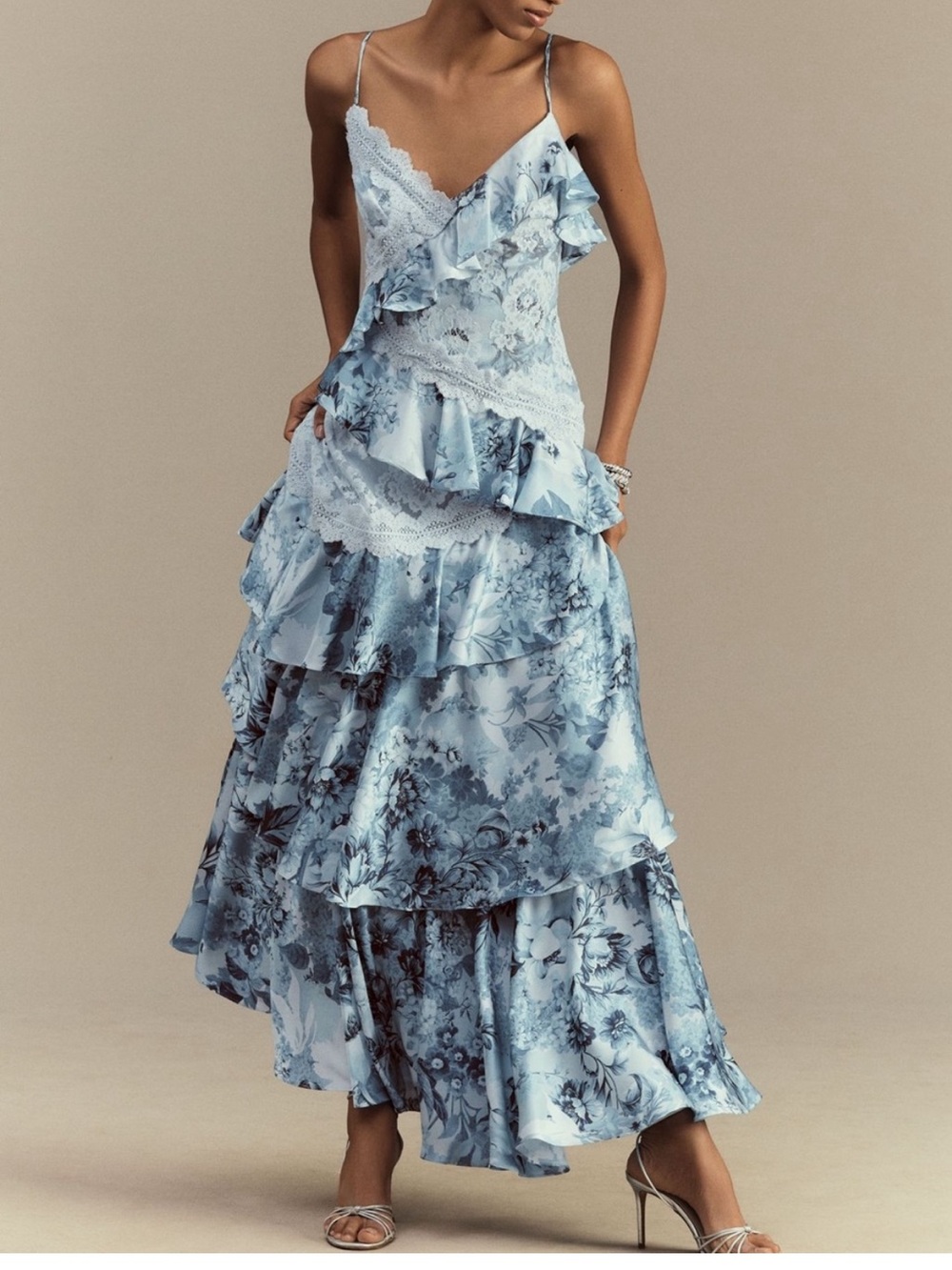 Anthropologie BHLDN Elora Sleeveless V-Neck Ruffle Lace Maxi Dress  - NWT